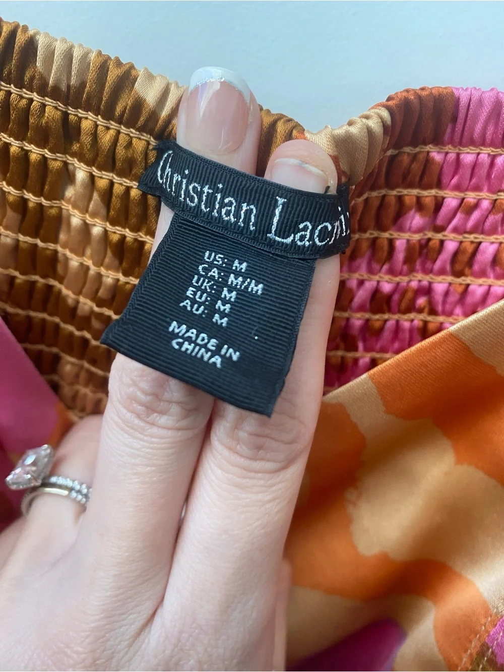 Christian Lacroix designer Satin Wide-Leg Pants in Pink & Orange Abstract Print